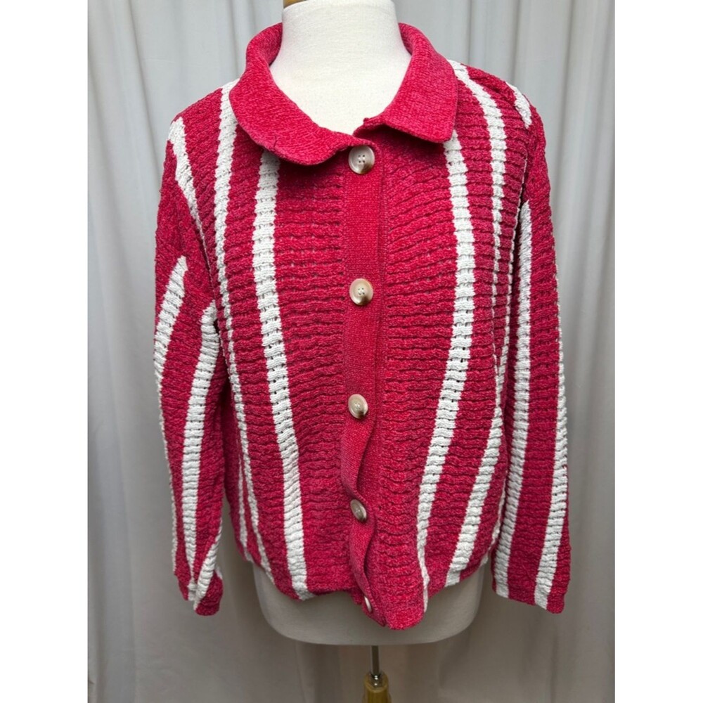Buttermelon Soft Chenille Striped Women's Cardigan Sweater, Medium